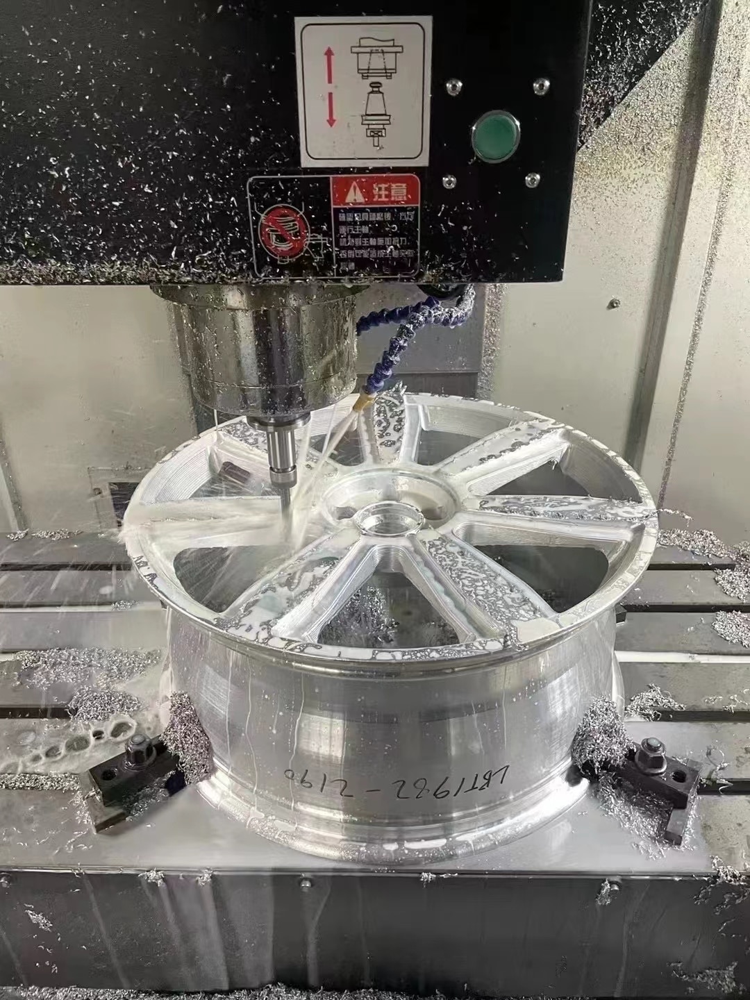 Close-up of CNC machined forged alloy wheel face