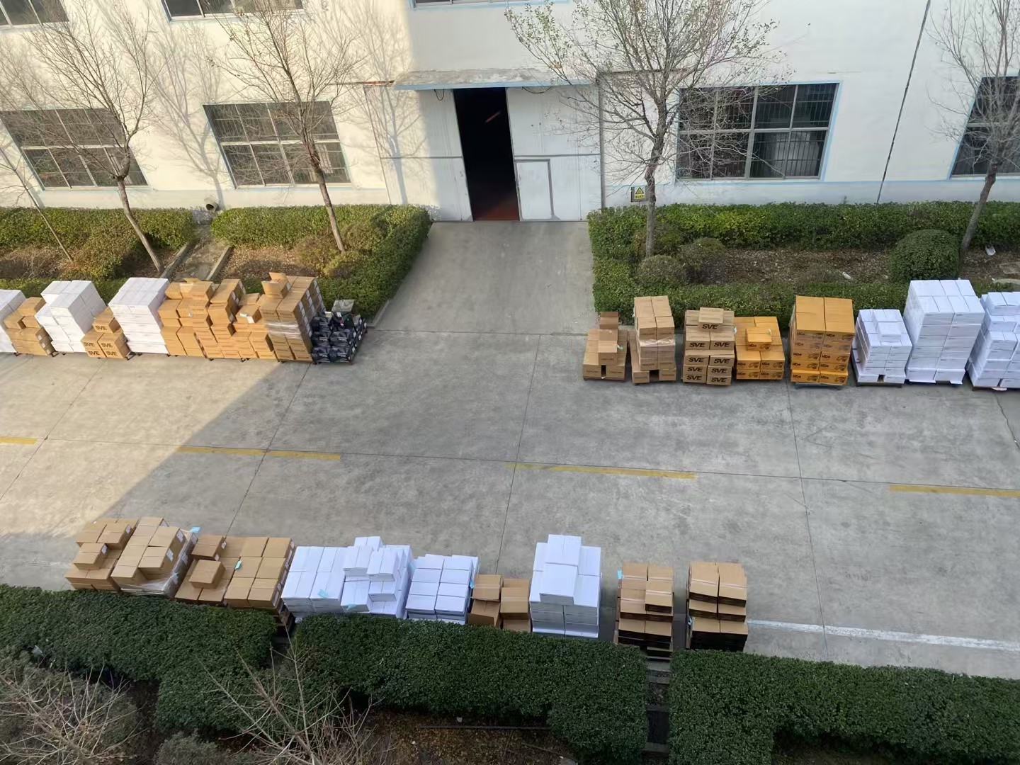 Factory yard staging area for alloy wheel orders before shipment