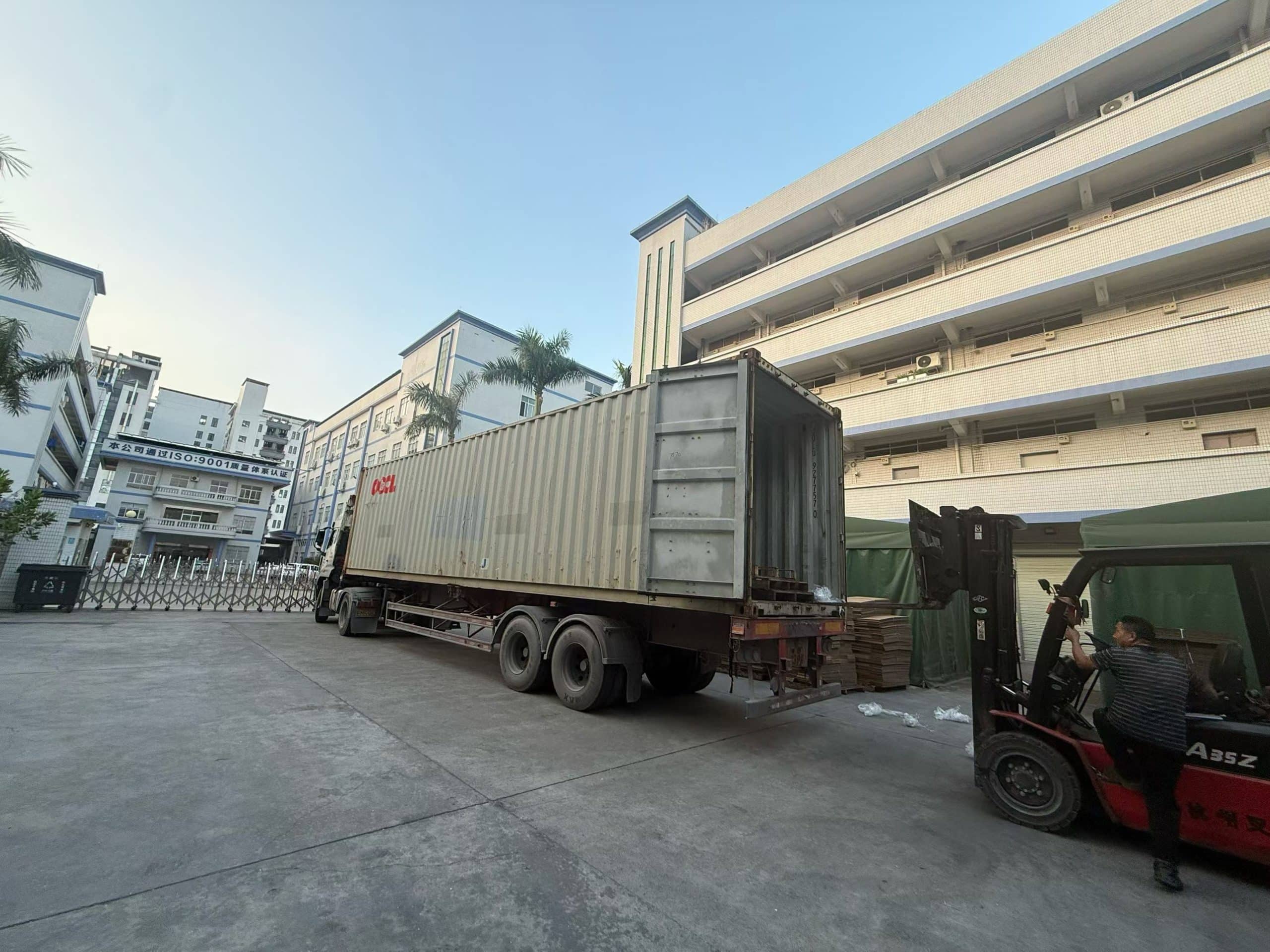 Export truck in a factory yard before alloy wheel dispatch